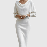 Ismeria | Fehér Drapált Batwing Midi Ruha