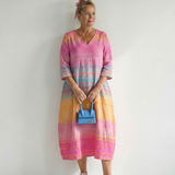 Dorottya | Kényelmes Gradient Csíkos Midi Ruha