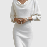 Ismeria | Fehér Drapált Batwing Midi Ruha