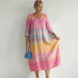Dorottya | Kényelmes Gradient Csíkos Midi Ruha