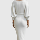 Ismeria | Fehér Drapált Batwing Midi Ruha