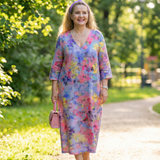 Anita | Absztrakt Virágmintás Midi Ruha