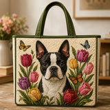 Kézműves Boston Terrier és Tulipánok Táska