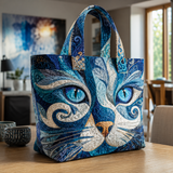 Kék macska mintás steppelt tote táska