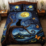 Csillagos éjszaka fekete macskás steppelt ágyneműgarnitúra