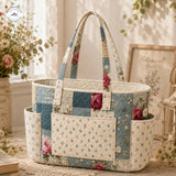 Virágmintás patchwork, több zsebbel, steppelt tote táska LV12