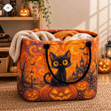 Halloween-i kviltált fekete macska tárolókosár LV60