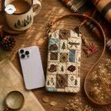 Rusztikus kemping kabin stílusú steppelt vékony telefonos crossbody táska LV04