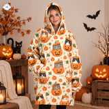 Halloween-i macska tökben, kényelmes kapucnis pulóver