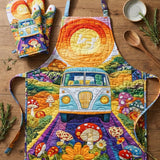Boho gomba- és kempingautó motívumú quilt kötény és kesztyűk QV02