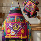 Rózsaszín hippi-busz quilt kötény és kesztyűk QV04