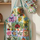 Virágos kert quilt kötény és kesztyűk QV06