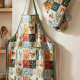 Virágos patchwork kötény és kesztyűk QV07