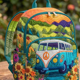 Sunflower & Mountain Landscape Quilted Backpack QV01