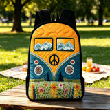 Vintage Camper Bus Quilted Backpack With Black Strap QV03