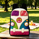 Boho Hippie Peace Quilted Backpack With Black Strap QV04