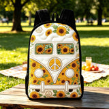 Sunflower Hippie Van Quilted Backpack With Black Strap QV05