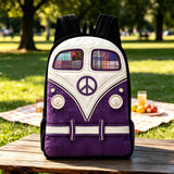 Purple Hippie Bus Quilted Backpack With Black Strap QV09