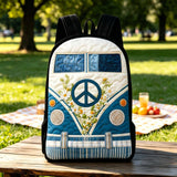 Retro Camper Bus Quilted Backpack With Black Strap QV10