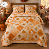 Tök, szellem és napraforgó mintás patchwork steppelt ágyneműgarnitúra