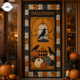Halloween-i varjú- és tökmintás steppelt ajtódekoráció
