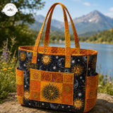 Boho-stílusú Nap és Hold Több zsebbel rendelkező steppelt tote táska TP08