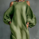 Anika | Zöld Off-Shoulder Puff Sleeve Maxi Ruha