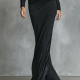 Célina™ | Selyem One-Shoulder Maxi Ruha Fekete